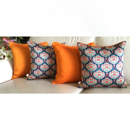 Cushion Covers(TSHBFB04M), Bagh-e-Firdaus- REVERSIBLE- Cushion Covers- Midnight Blue with Color Pops-  Set of 4, Cushion Covers - IM15320