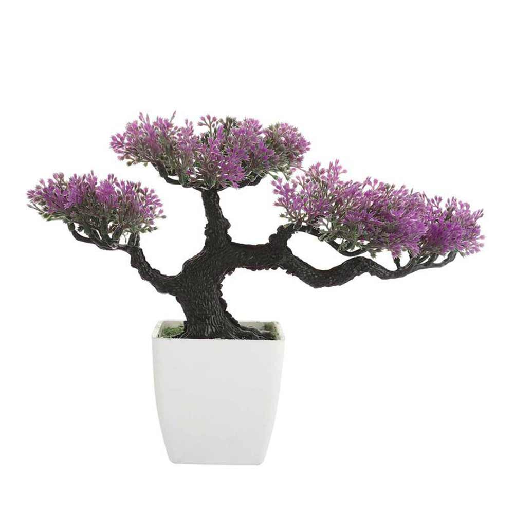 Table Decor (DE1959003-S-PM26503), Purple Polyester and Plastic Artificial 4 Head Bonsai Plant with Light Purple Leaves with Pot by Foliyaj, Table Decor - IM15575