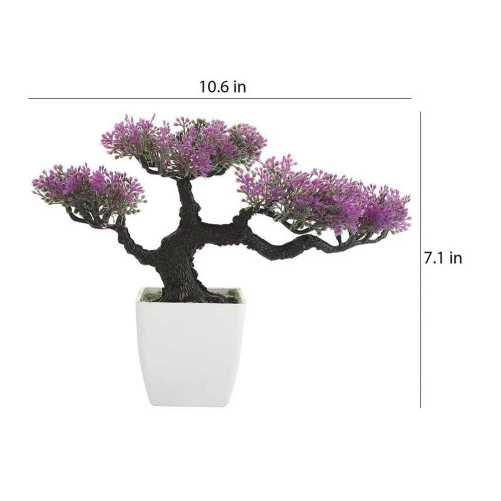 Table Decor (DE1959003-S-PM26503), Purple Polyester and Plastic Artificial 4 Head Bonsai Plant with Light Purple Leaves with Pot by Foliyaj, Table Decor - IM15575