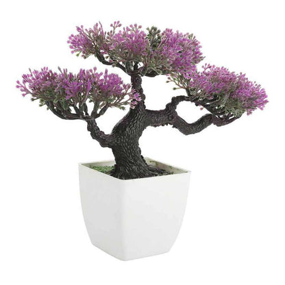 Table Decor (DE1959003-S-PM26503), Purple Polyester and Plastic Artificial 4 Head Bonsai Plant with Light Purple Leaves with Pot by Foliyaj, Table Decor - IM15575