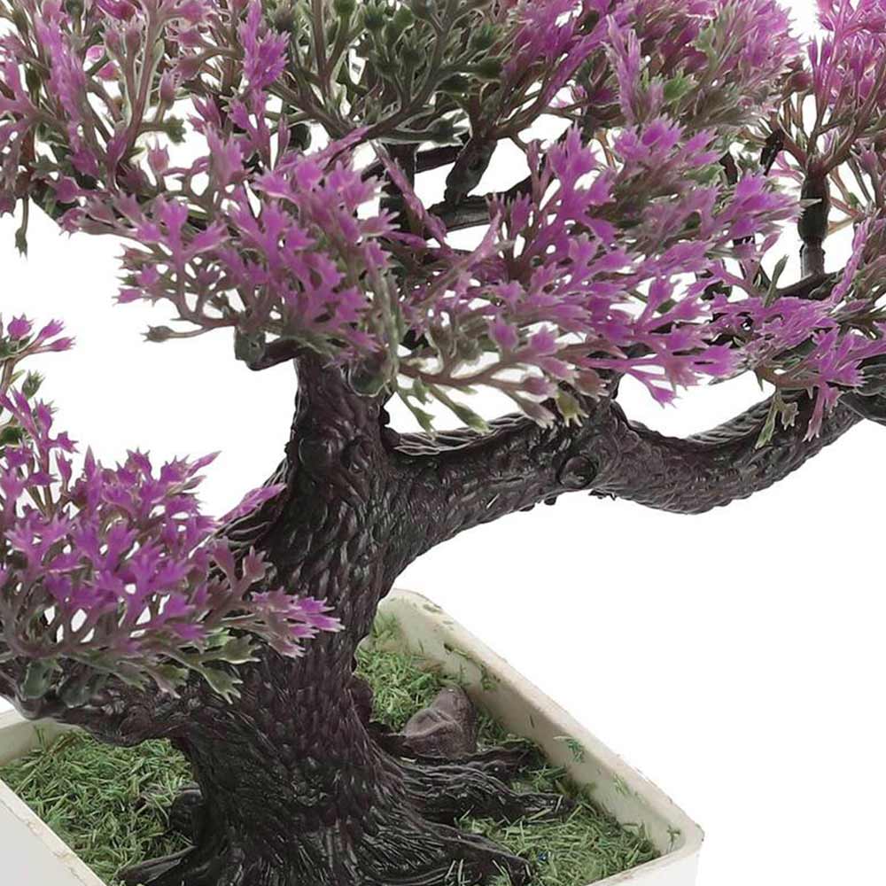 Table Decor (DE1959003-S-PM26503), Purple Polyester and Plastic Artificial 4 Head Bonsai Plant with Light Purple Leaves with Pot by Foliyaj, Table Decor - IM15575