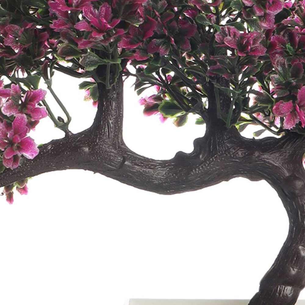 Table Decor (DE1873567-S-PM26503), Artificial Bent Bonsai Tree with Magenta Leaves with Pot by Foliyaj, Table Decor - IM15576