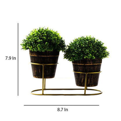 Table Decor (DE1946264-S-PM26503), Green Plastic Artificial Round Leaves Plant with Metal Holder, Set of 2 by Foliyaj, Table Decor - IM15577