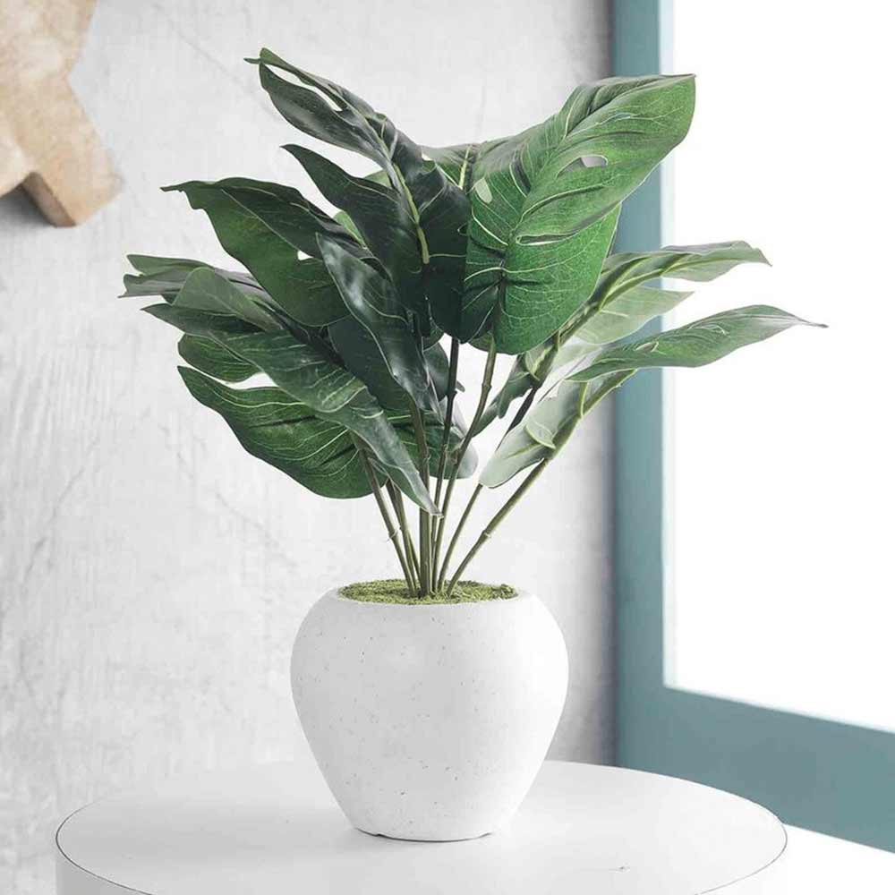 Table Decor (DE1895392-S-PM26503), Green 9 Large Leaves Artificial Money Plant with Pot by Foliyaj, Table Decor - IM15578