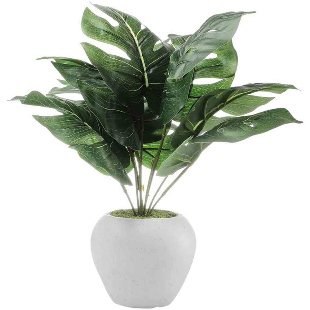 Table Decor (DE1895392-S-PM26503), Green 9 Large Leaves Artificial Money Plant with Pot by Foliyaj, Table Decor - IM15578