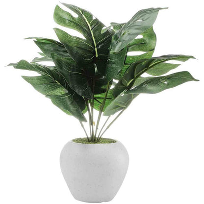 Table Decor (DE1895392-S-PM26503), Green 9 Large Leaves Artificial Money Plant with Pot by Foliyaj, Table Decor - IM15578