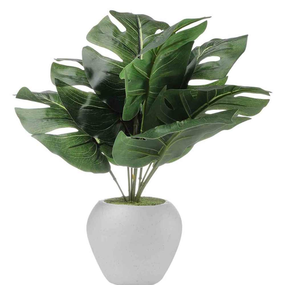 Table Decor (DE1895392-S-PM26503), Green 9 Large Leaves Artificial Money Plant with Pot by Foliyaj, Table Decor - IM15578