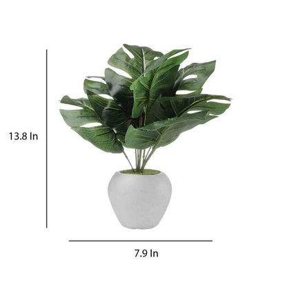 Table Decor (DE1895392-S-PM26503), Green 9 Large Leaves Artificial Money Plant with Pot by Foliyaj, Table Decor - IM15578