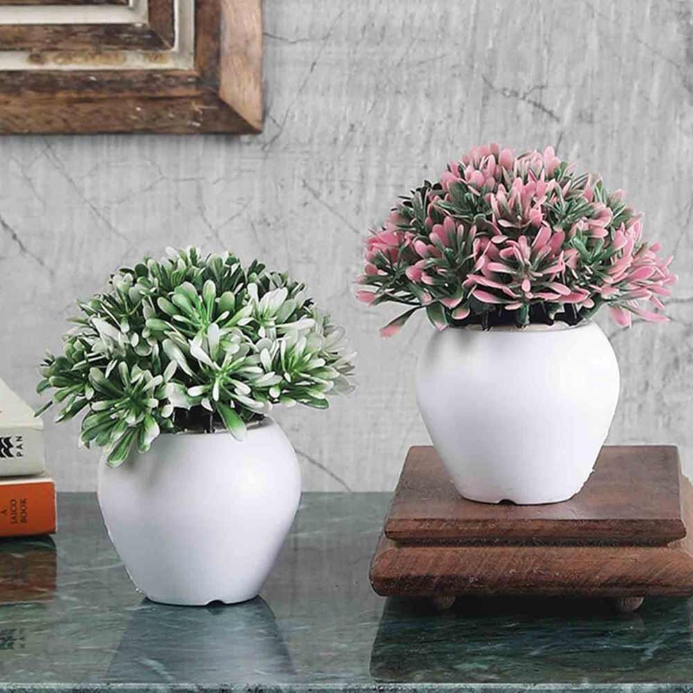 Table Decor (DE1895418-S-PM26503), White and Pink Leaves Artificial Plant with Pot, Set of 2 by Foliyaj, Table Decor - IM15579