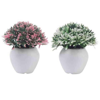 Table Decor (DE1895418-S-PM26503), White and Pink Leaves Artificial Plant with Pot, Set of 2 by Foliyaj, Table Decor - IM15579