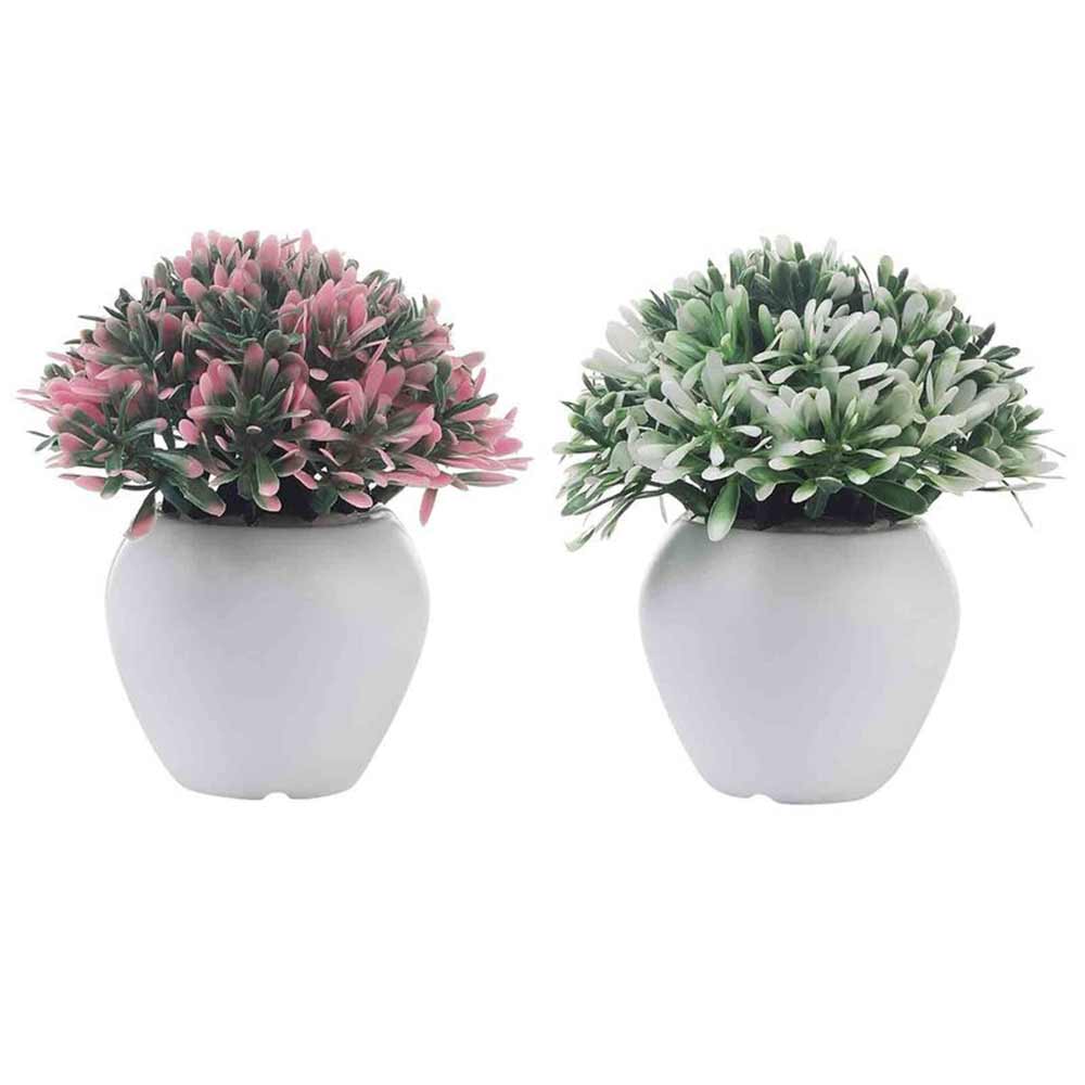 Table Decor (DE1895418-S-PM26503), White and Pink Leaves Artificial Plant with Pot, Set of 2 by Foliyaj, Table Decor - IM15579