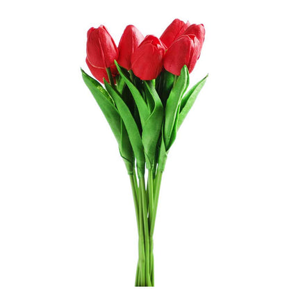 Table Decor (DE1946285-S-PM26503), Red & Green Plastic Artificial Tulip Flower without Pot, Set of 10 by Foliyaj, Table Decor - IM15581