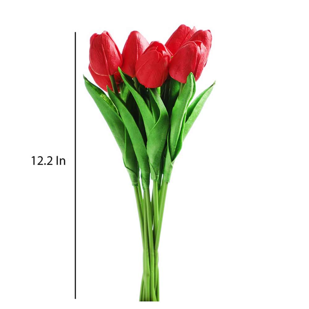 Table Decor (DE1946285-S-PM26503), Red & Green Plastic Artificial Tulip Flower without Pot, Set of 10 by Foliyaj, Table Decor - IM15581