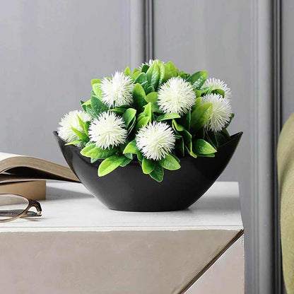 Table Decor (DE1958997-S-PM26503), Green Polyester & Plastic Artificial Plant with Round White Flowers with Pot by Foliyaj, Table Decor - IM15583