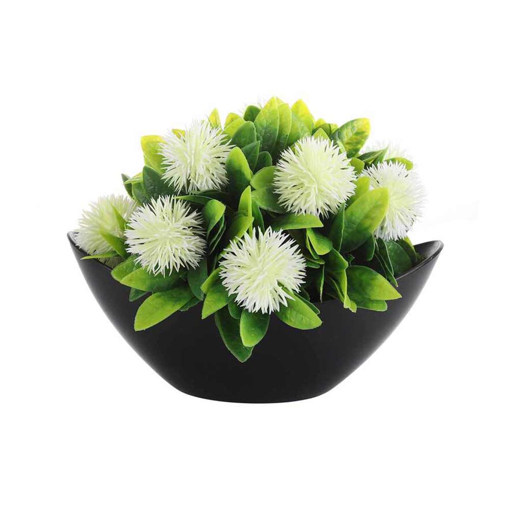 Table Decor (DE1958997-S-PM26503), Green Polyester & Plastic Artificial Plant with Round White Flowers with Pot by Foliyaj, Table Decor - IM15583