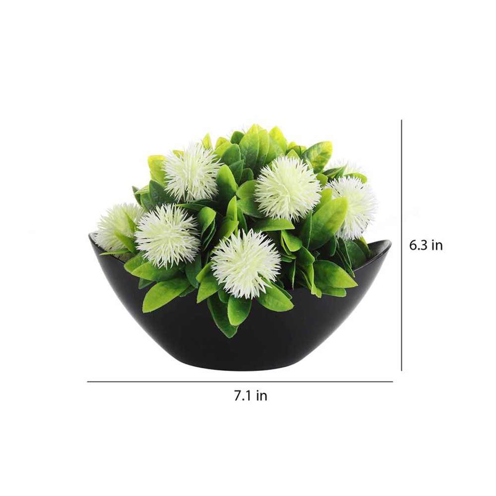 Table Decor (DE1958997-S-PM26503), Green Polyester & Plastic Artificial Plant with Round White Flowers with Pot by Foliyaj, Table Decor - IM15583