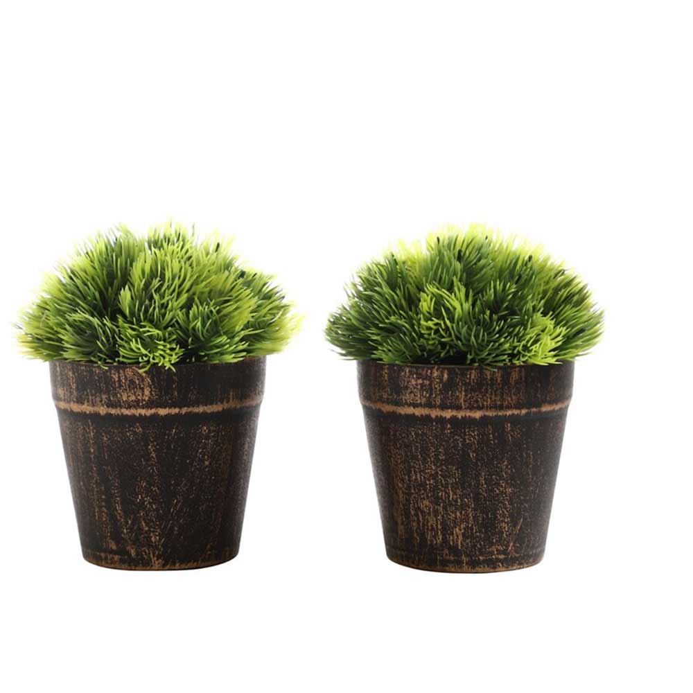 Table Decor (DE1946261-S-PM26503), Green Plastic Artificial Bushy Leaves Plant with Metal Holder, Set of 2 by Foliyaj, Table Decor - IM15584