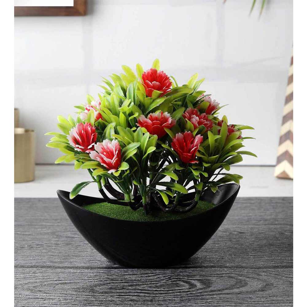 Table Decor (DE1934412-S-PM26503), Artificial Plant with Red Leaves & Flowers with Pot by Foliyaj, Table Decor - IM15585