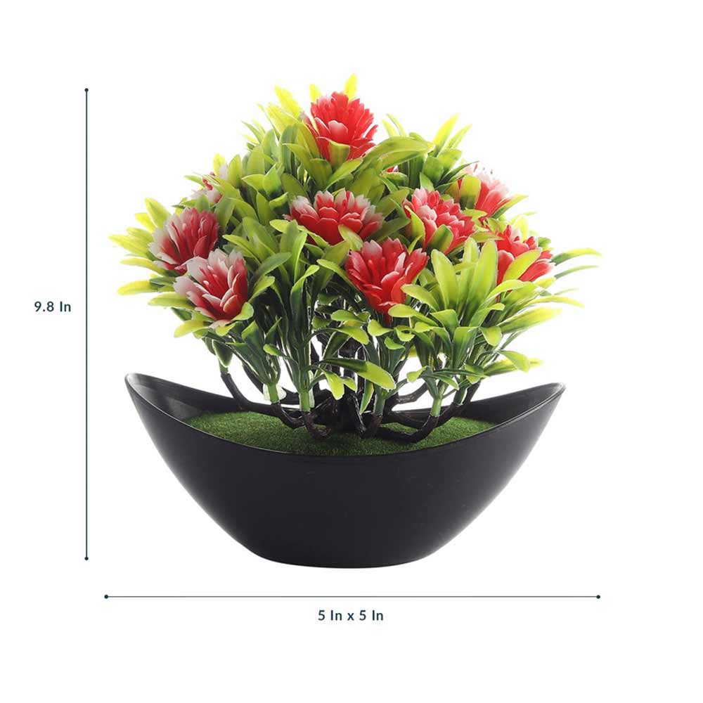 Table Decor (DE1934412-S-PM26503), Artificial Plant with Red Leaves & Flowers with Pot by Foliyaj, Table Decor - IM15585