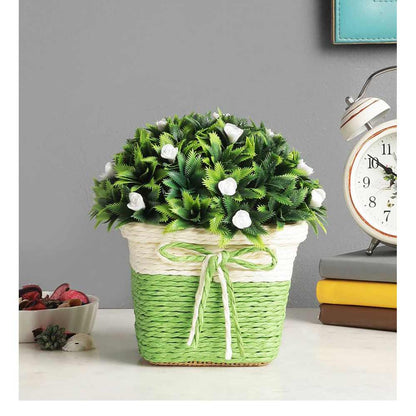 Table Decor (DE1873558-S-PM26503), Artificial Plant with Thorny Green Leaves & Small White Flowers with Pot by Foliyaj, Table Decor - IM15586