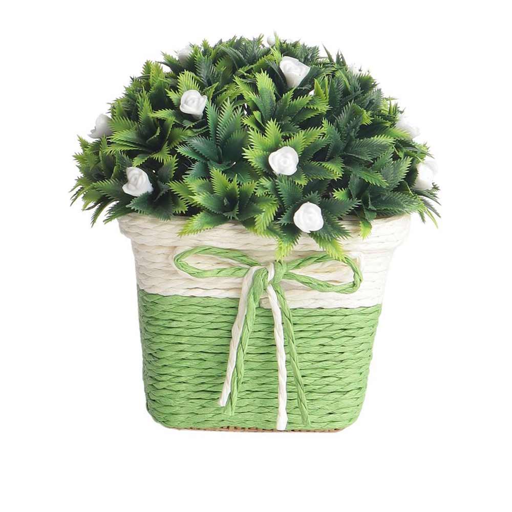 Table Decor (DE1873558-S-PM26503), Artificial Plant with Thorny Green Leaves & Small White Flowers with Pot by Foliyaj, Table Decor - IM15586