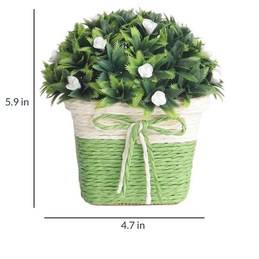 Table Decor (DE1873558-S-PM26503), Artificial Plant with Thorny Green Leaves & Small White Flowers with Pot by Foliyaj, Table Decor - IM15586