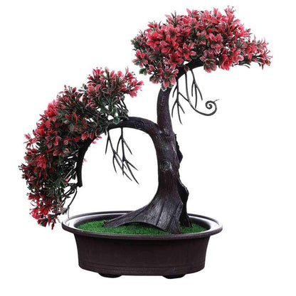 Table Decor (DE1934414-S-PM26503), Artificial Shoe Horn Shaped Bonsai Tree with Red Leaves with Pot by Foliyaj, Table Decor - IM15587