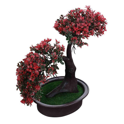 Table Decor (DE1934414-S-PM26503), Artificial Shoe Horn Shaped Bonsai Tree with Red Leaves with Pot by Foliyaj, Table Decor - IM15587