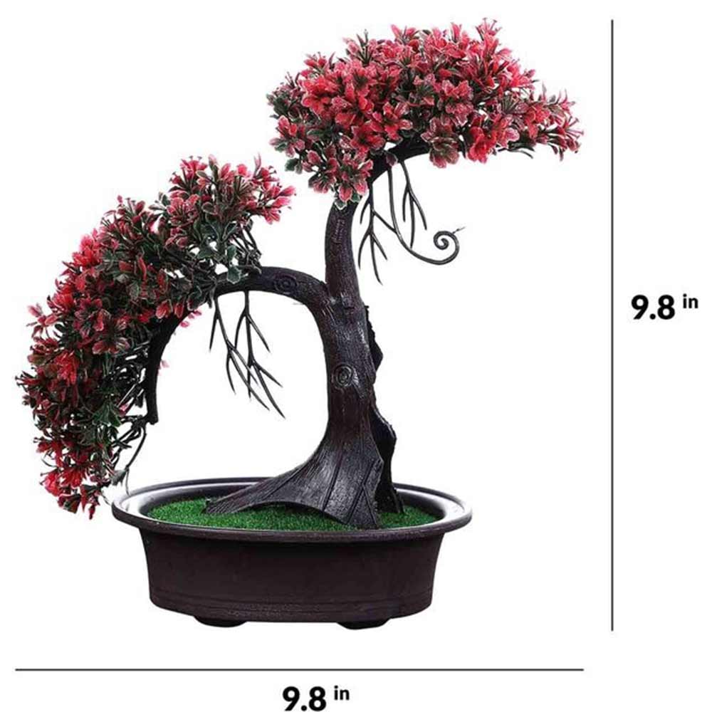 Table Decor (DE1934414-S-PM26503), Artificial Shoe Horn Shaped Bonsai Tree with Red Leaves with Pot by Foliyaj, Table Decor - IM15587