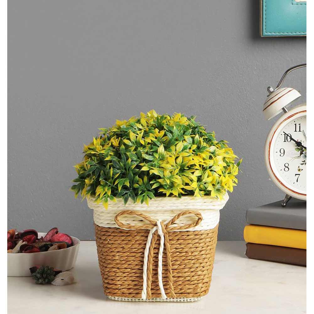 Table Decor (DE1873571-S-PM26503), Artificial Bush with Small Yellow Leaves with Pot by Foliyaj, Table Decor - IM15588