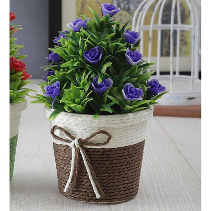 Table Decor (DE1882029-S-PM26503), Green Plastic Dark Purple Roses Artificial Plant with Pot by Foliyaj, Table Decor - IM15589