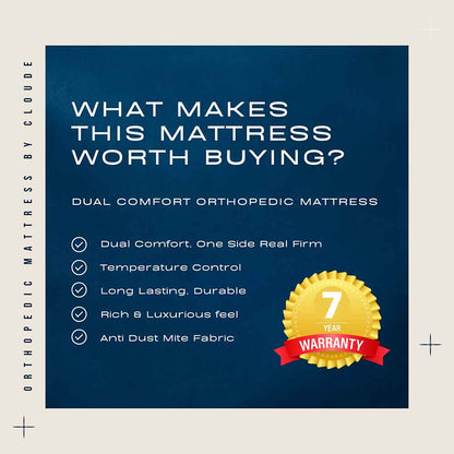 Mattress (CLOUDE), CU_DC_72_48_5, Cloude Dual Comfort Mattress Orthopedic 5-Inch Single Bed Size - Hard & Soft Foam, Mattress - IM15854