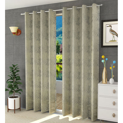 Curtain, (Presto) ICADN51_D2, Beige & Black color Textured Door curtain Set of 2, Curtain-IM15944-44X84 inches