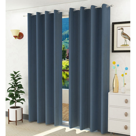 Curtain, (Presto) ICBLK09_D2, Blue colour solid Door curtain Set of 2 , Curtain-IM15948-44X84 inches