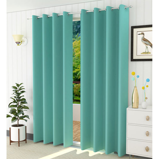 Curtain, (Presto) ICBLK11_D2, Aqua colour solid Door curtain Set of 2 , Curtain-IM15950-44X84 inches