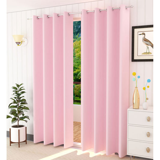 Curtain, (Presto) ICBLK15_D2, Pink colour solid Door curtain Set of 2 , Curtain-IM15953-44X84 inches