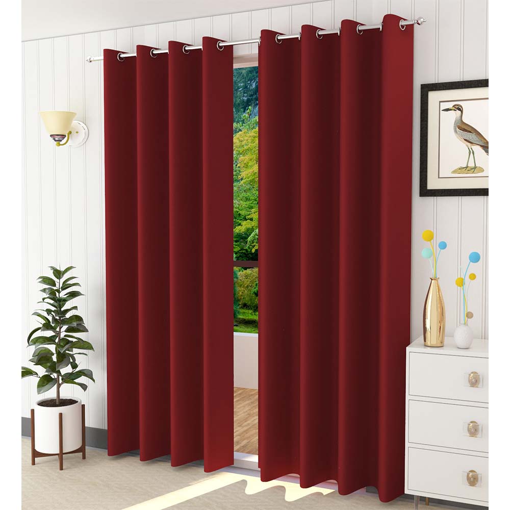 Curtain, (Presto) ICBLK22_LD2, Red colour solid Door curtain Set of 2 , Curtain-IM15955-44X108 inches