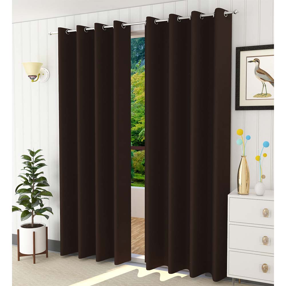 Curtain, (Presto) ICBLK23_D2, Dark Brown colour solid Door curtain Set of 2 , Curtain-IM15956-44X84 inches