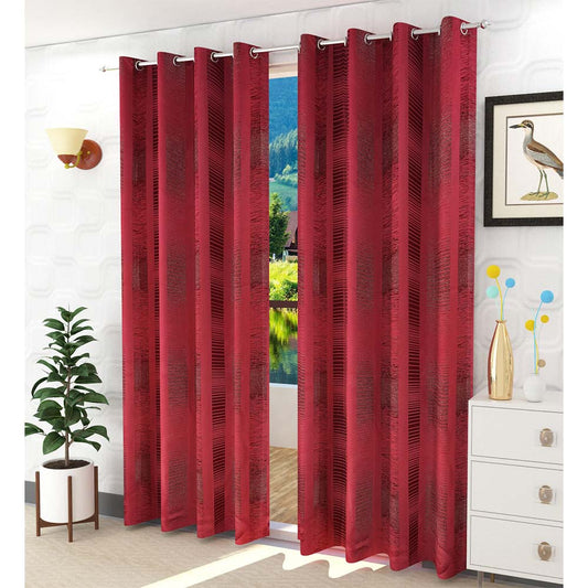 Curtain, (Presto) ICDDM101_D2, Red colour Abstract Door curtain Set of 2, Curtain-IM15957-44X84 inches