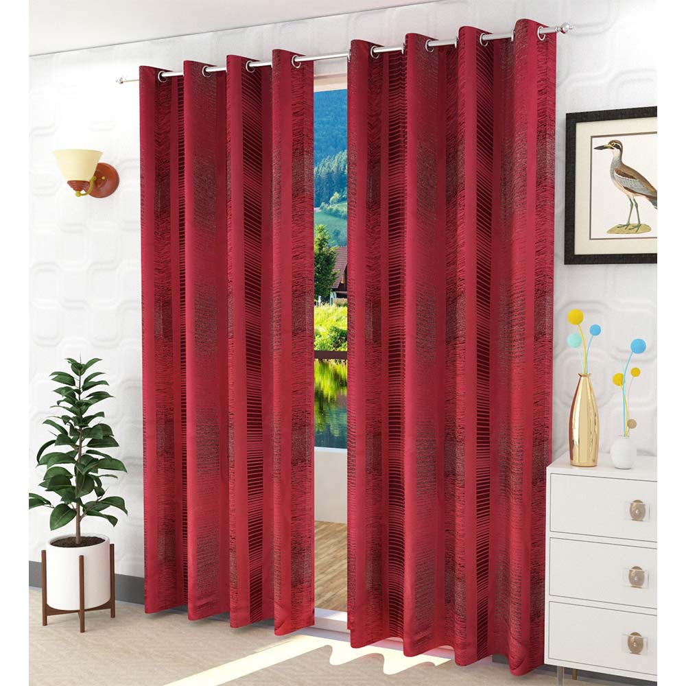 Curtain, (Presto) ICDDM101_D2, Red colour Abstract Door curtain Set of 2, Curtain-IM15957