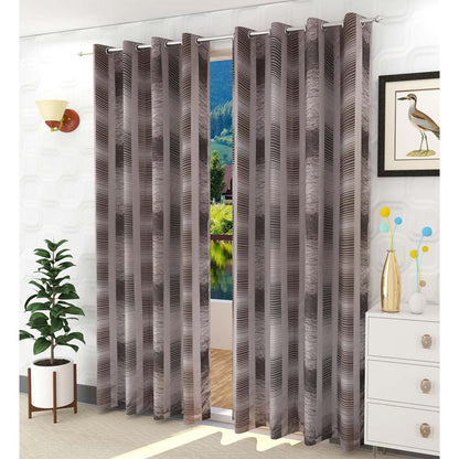 Curtain, (Presto) ICDDM102_LD2, Brown colour Abstract Door curtain Set of 2, Curtain-IM15958-44X108 inches