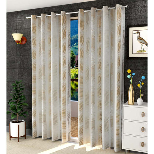 Curtain, (Presto) ICDDM103_LD2, Gold colour Abstract Door curtain Set of 2, Curtain-IM15959-44X108 inches