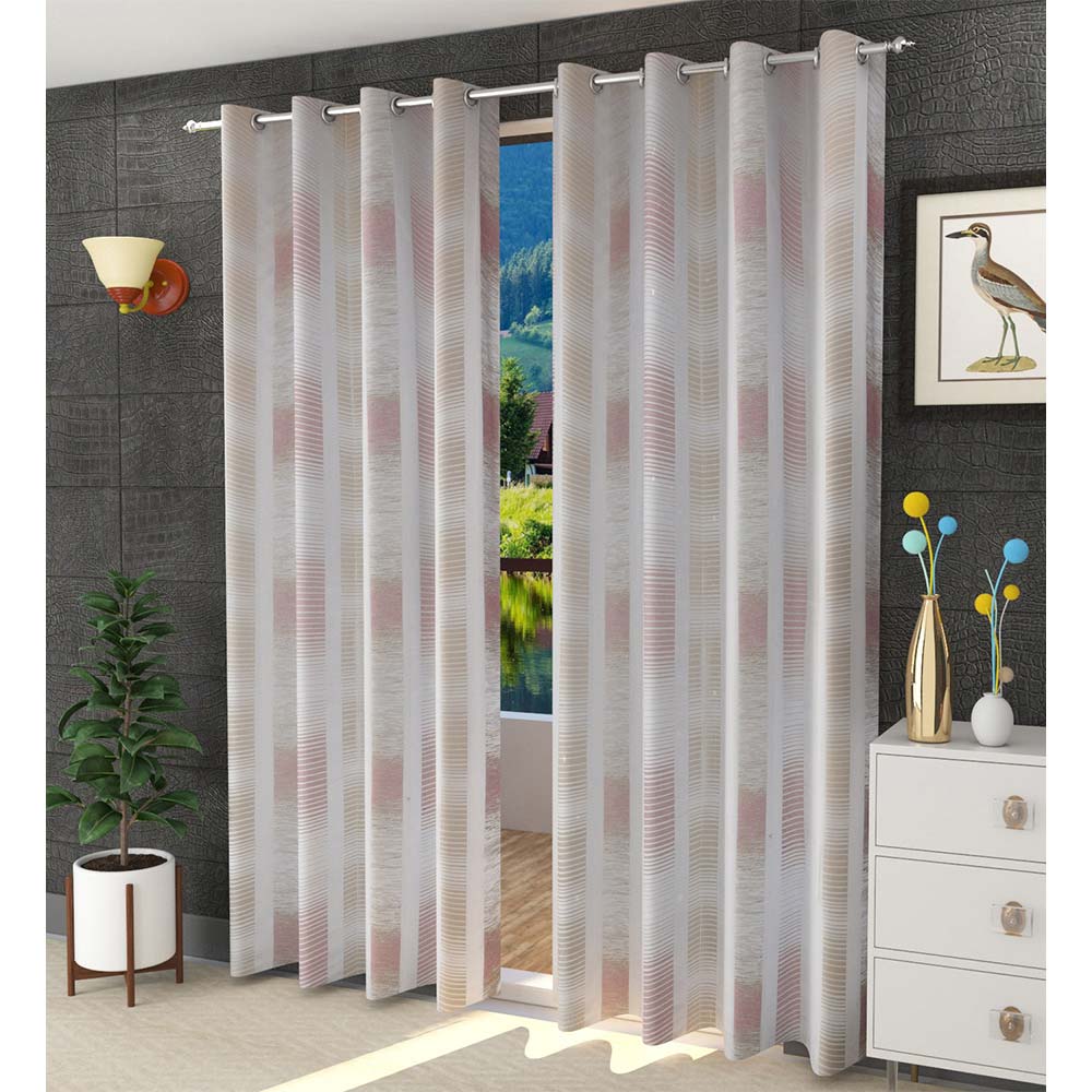 Curtain, (Presto) ICDDM104_D2, Pink colour Abstract Door curtain Set of 2, Curtain-IM15960