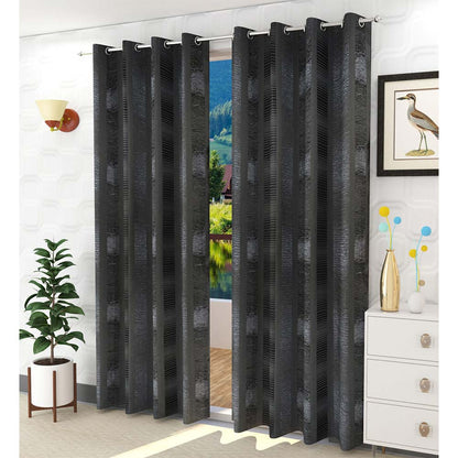 Curtain, (Presto) ICDDM105_LD2, Black colour Abstract Door curtain Set of 2, Curtain-IM15961-44X108 inches