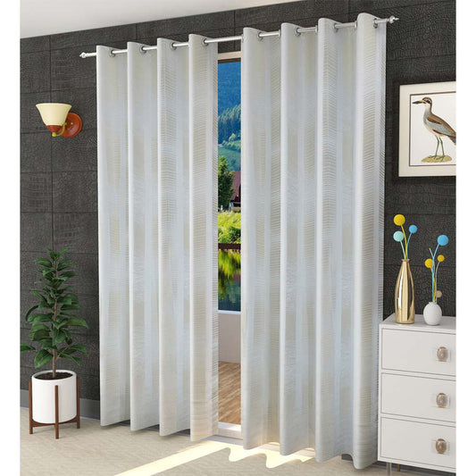 Curtain, (Presto) ICDDM106_LD2, White colour Abstract Door curtain Set of 2, Curtain-IM15962-44X108 inches