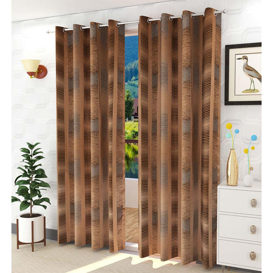 Curtain, (Presto) ICDDM108_LD2, Brown colour Abstract Door curtain Set of 2, Curtain-IM15964-44X108 inches