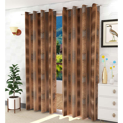 Curtain, (Presto) ICDDM108_W2, Brown colour Abstract Door curtain Set of 2, Curtain-IM15964-44X60 inches