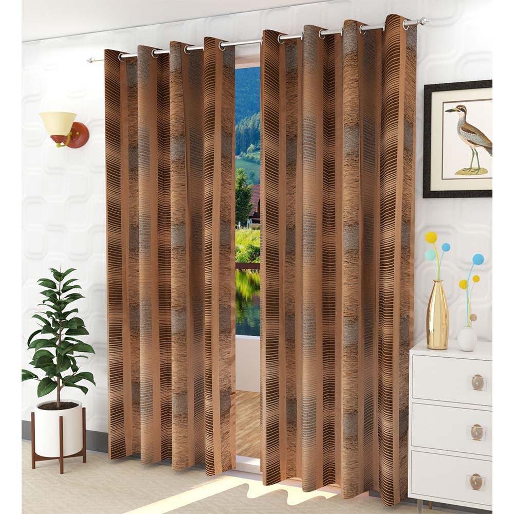 Curtain, (Presto) ICDDM108_D2, Brown colour Abstract Door curtain Set of 2, Curtain-IM15964