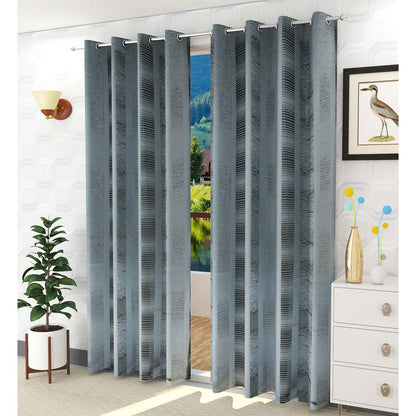 Curtain, (Presto) ICDDM110_W2, Grey colour Abstract Door curtain Set of 2, Curtain-IM15965-44X60 inches