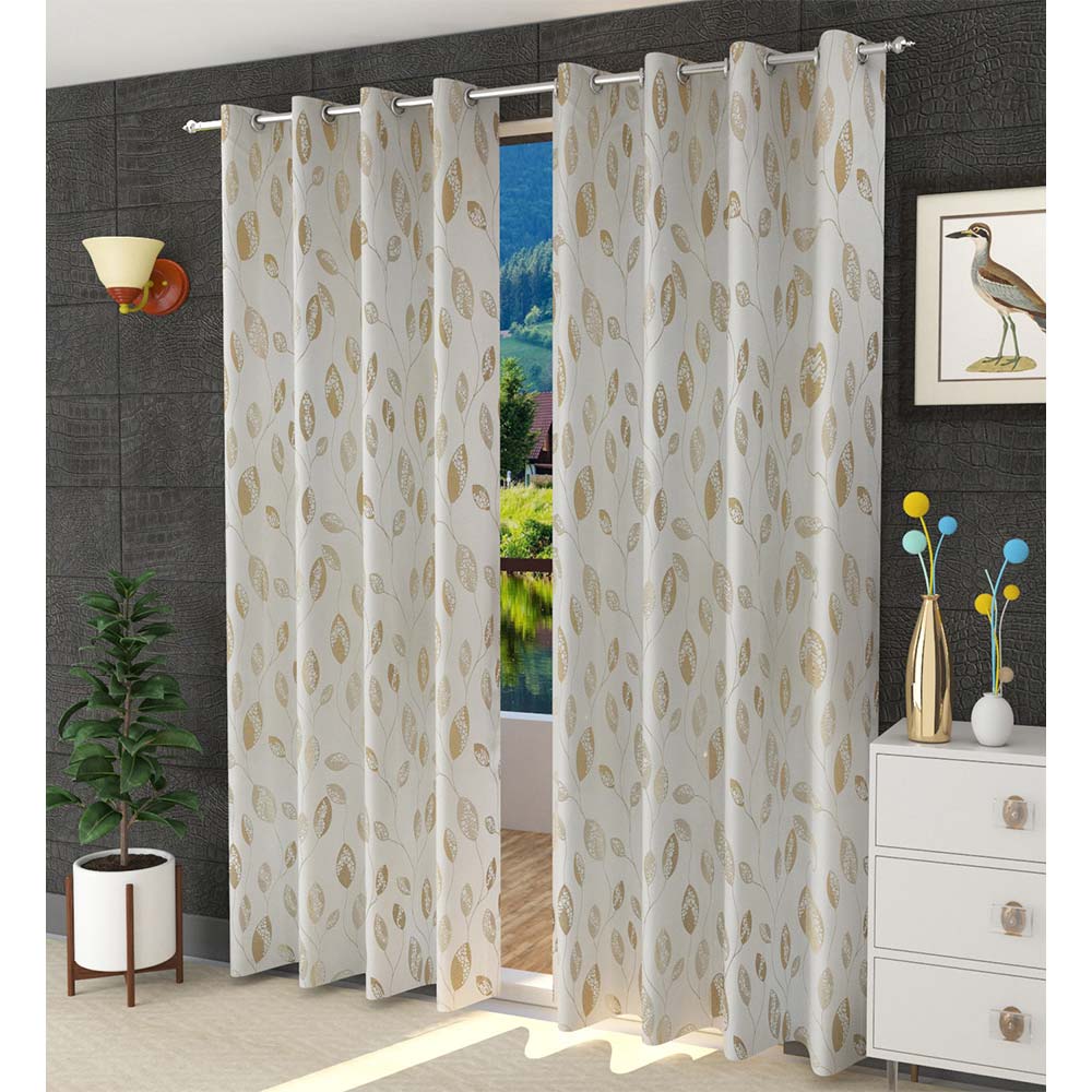 Curtain, (Presto) ICDDM113_LD2, Gold colour Abstract Door curtain Set of 2, Curtain-IM15967-44X108 inches